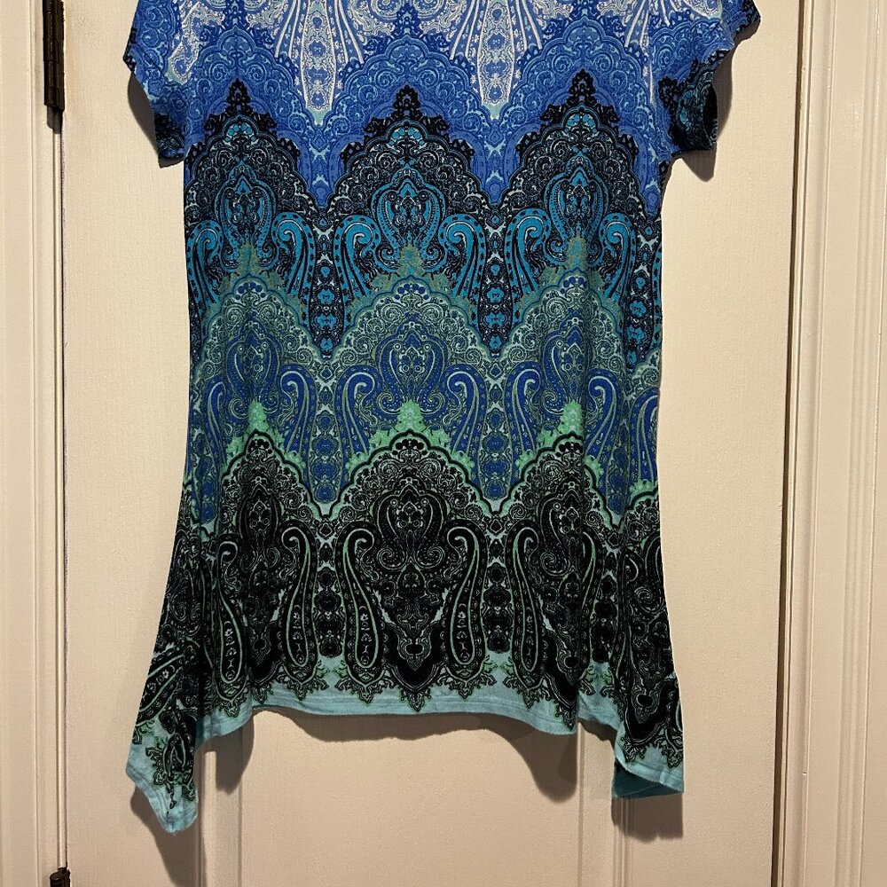 Ruby Rd. Blue Patterned Short Sleeve Top Size Small - Picture 3 of 3